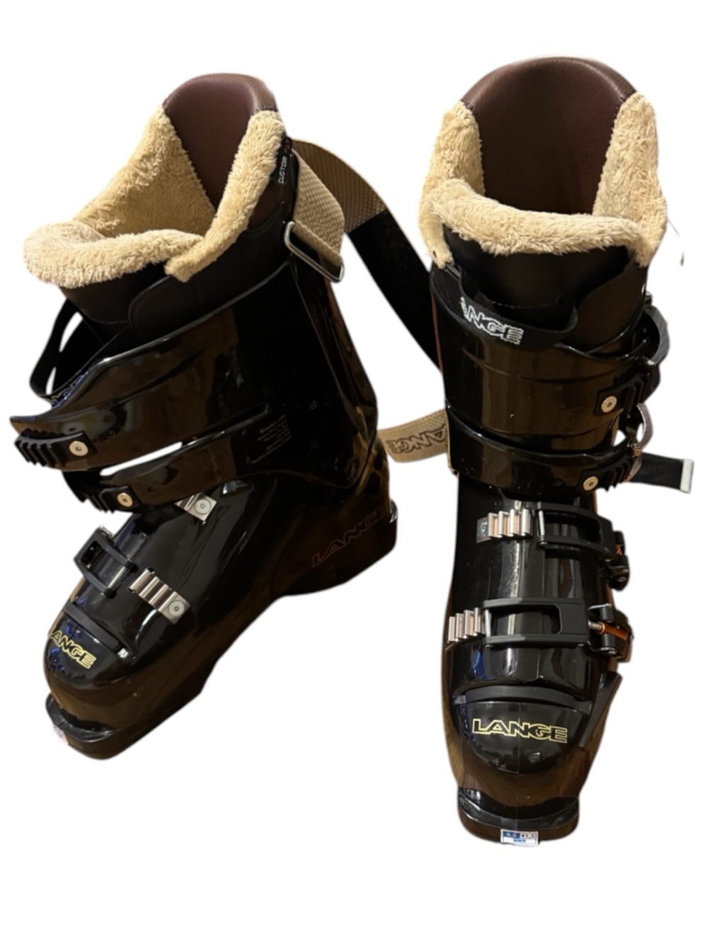Brand newLange men's  Black Ski Boots with Cream Fleece Collar size 8,5